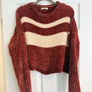 La Hearts Rust and Cream Chenille Crewneck Sweater